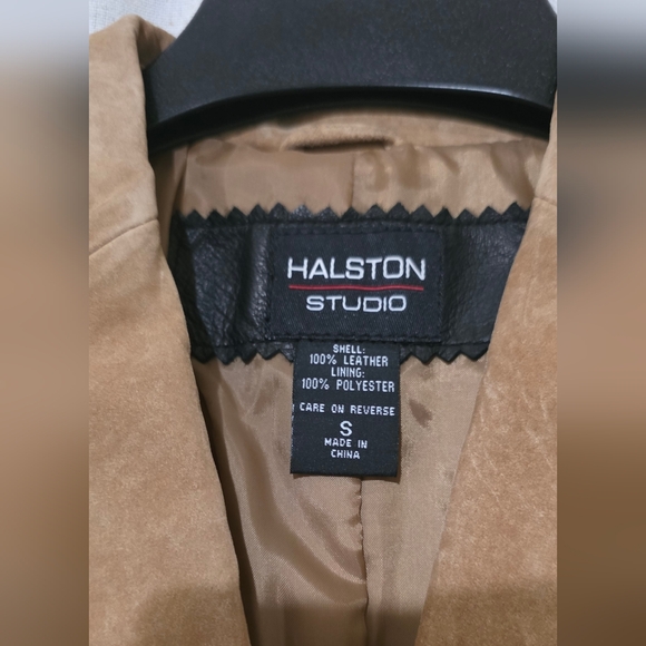 NWT Halston Studio Suede Leather Long Jacket Size S Color Caramel - Picture 2 of 12